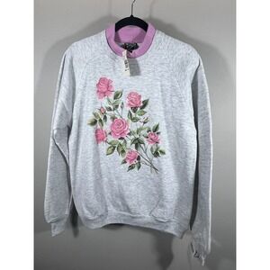 NWT Vintage 90s Whim Z Women's Large Sweatshirt Pink Roses Made in USA (J)